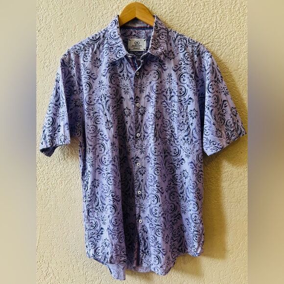 Bugatchi 100% Cotton Shaped Fit Paisley Button Down Shirt Sz XL Lilac Chest 46” - Picture 1 of 8